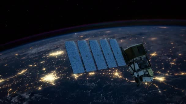 Niesamowity Widok Satelity Orbitującego Wokół Ziemi Animacja Uhd — Wideo stockowe