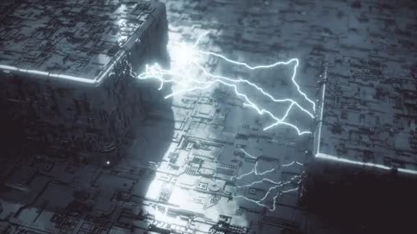 Absztrakt Futurisztikus Város Villamos Energiával Szerkezetek Között — Stock videók