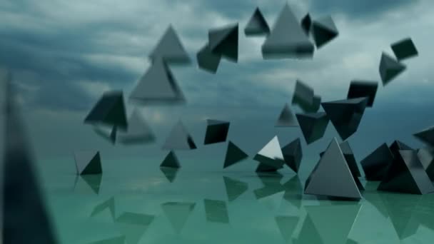 Gökten Düşen Soyut Piramitler Uhd Canlandırması — Stok video