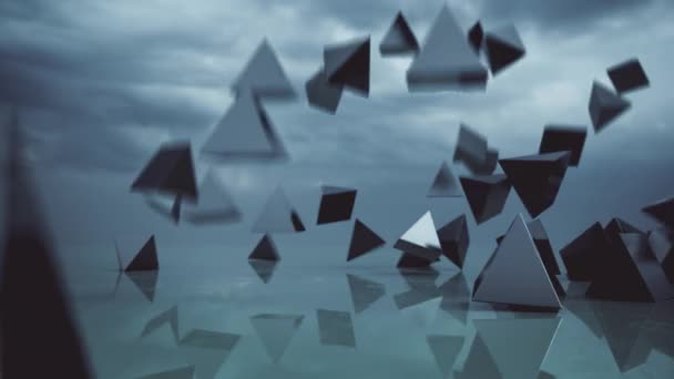 Abstrakta Pyramider Faller Från Himlen Uhd Animering — Stockvideo