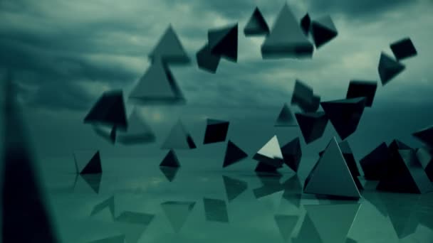 추상적 피라미드 하늘에서 떨어지고 있습니다 Uhd 애니메이션 — 비디오