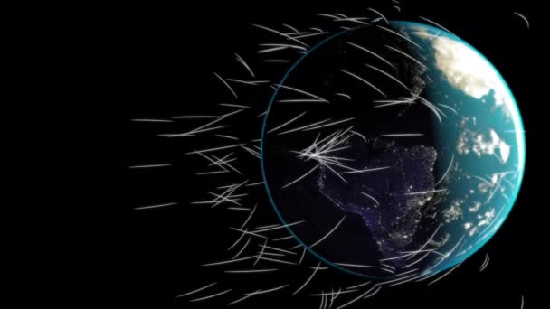 Satélite Recibiendo Señales Del Planeta Tierra Por Noche Animación Uhd — Vídeos de Stock