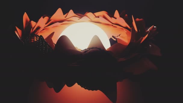현란하게 꽃잎으로 둘러싸인 빛나는 구체의 추상적 — 비디오