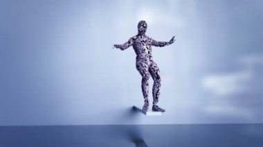 Soyut CGI androidi yere düşer ve küplere ayrılır. 4K UHD yayın kalitesi 3D animasyon.