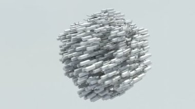 Bir tel örgüye dolanmış dikdörtgen şekilli soyut animasyon.