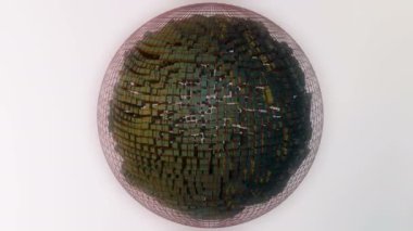 Küplerden oluşan dalgalanan bir kürenin soyut animasyonu.