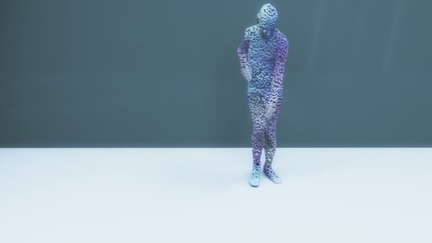 Bentuk Manusia Abstrak Yang Terbuat Dari Partikel Kubus — Stok Video