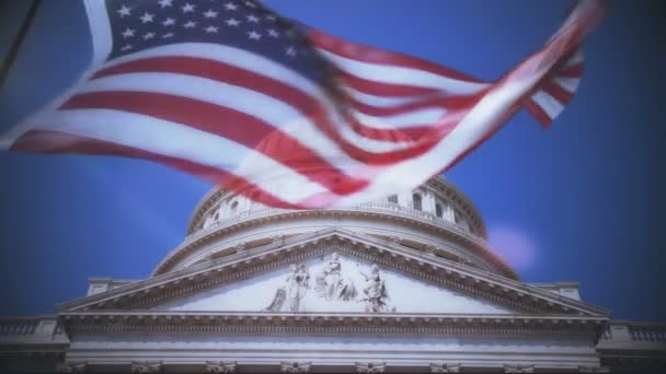 Vlajka Spojených Států Vlaje Větru Před Kapitolovou Budovou Washingtonu Uhd — Stock video