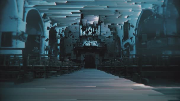 Perili Bir Kilisede Ncil Yüzer Boyutlu Animasyon Tarzlı Cctv Çarpıtması — Stok video
