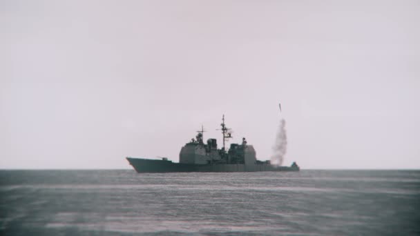 長距離ミサイルを発射する海軍艦艇の3Dアニメーション — ストック動画