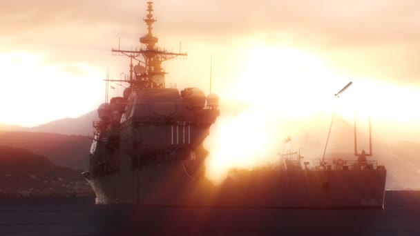 Animação Navio Marinha Disparando Míssil Longo Alcance — Vídeo de Stock