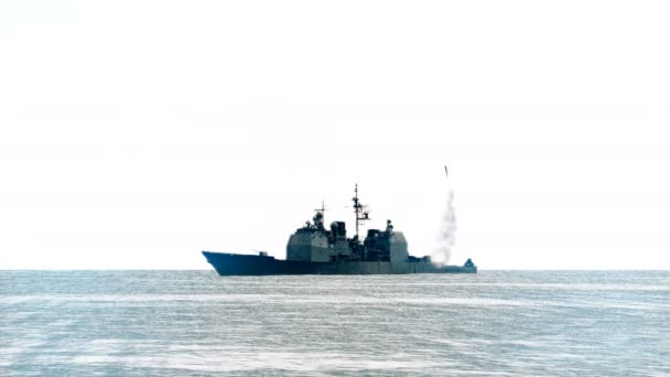 Animação Navio Marinha Disparando Míssil Longo Alcance — Vídeo de Stock