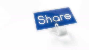 Sosyal medya paylaşım düğmesine tıklayan imleci gösteren 3D biçimlendirme. 4K UHD canlandırması.