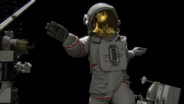 Fotografía Cinematográfica Astronauta Trabajando Estación Espacial Internacional Animación Realista — Vídeo de stock