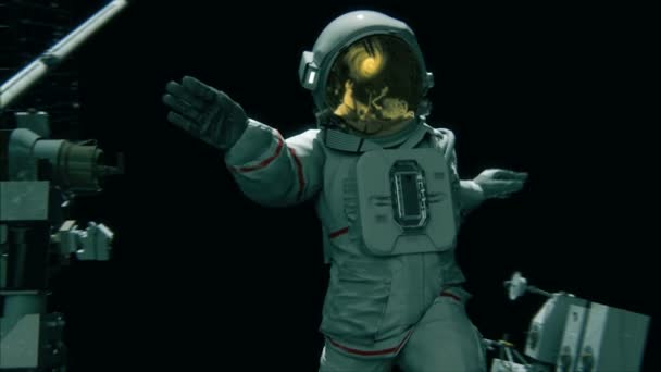 一名在国际空间站工作的宇航员的摄制照片 现实的4K动画 — 图库视频影像
