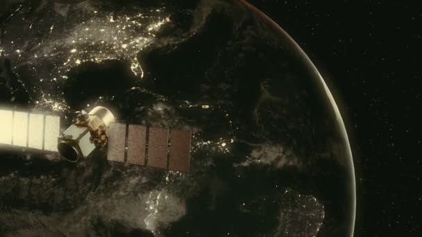 Vista Incredibilmente Realistica Satellite Orbita Intorno Alla Terra — Video Stock