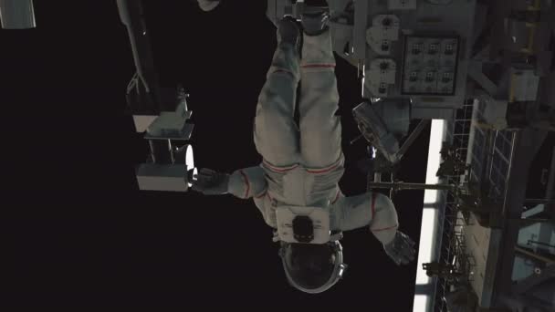 Filmisk Bild Astronaut Som Arbetar Iss Realistisk Animering — Stockvideo