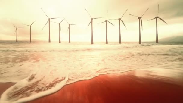 Superbe Prise Vue Parc Éolien Fonctionnement Avec Des Turbines Tournantes — Video
