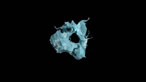 青と白の勾配での3D球の粒子爆発 黒地に隔離されたアブストラクトビデオアニメーション 3Dレンダリング — ストック動画