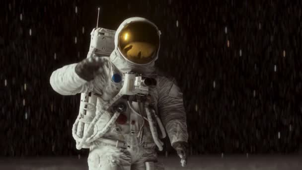Astronaut Zwaait Het Maanoppervlak Cgi Animatie Gestileerde Filmische Look Feel — Stockvideo