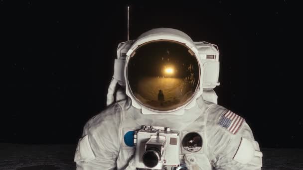 Astronauta Sulla Superficie Della Luna Animazione Cgi Aspetto Cinematografico Stilizzato — Video Stock