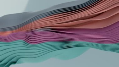 Kumaş katmanları yavaşça çırpınıyor. 4K CGI soyut arka plan. Renkli görselleştirme. Açık mavi. Pembe. Turuncu.