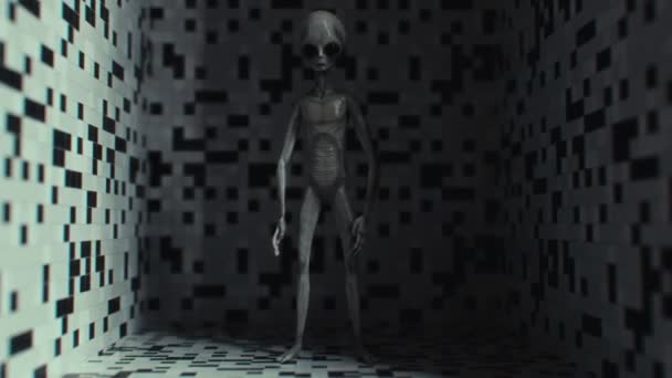 现实的广角外星人与闪烁的灯光 Ufo外星概念 Cgi动画 — 图库视频影像