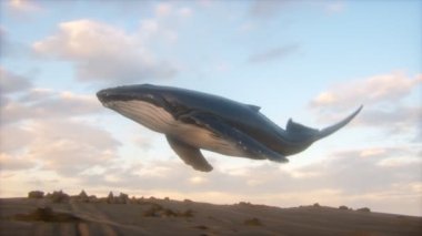 Surrealist Animation of a Humpback Whale in the Sky. Fantasy Imagining. Bold, Catchy Imagery. 4K CGI animation.
