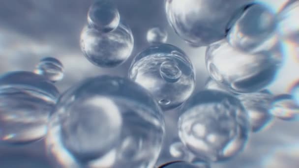 液体の泡のダイナミクスを描いたアニメーションを魅了し 内部の分子を明らかにする 水の背景に設定 この4K映像は 科学的な概念や美容製品の可視化を例にすることができます — ストック動画
