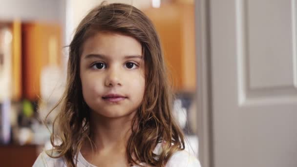 Captivating Close Year Old Girl Staring Expressionlessly Camera Creating Powerful — Stock Video