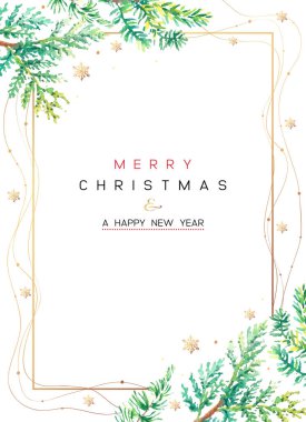 Noel Posteri - İllüstrasyon. Yılbaşı ağacının suluboya dallarıyla Noel Arkaplanı 'nın vektör illüstrasyonu.