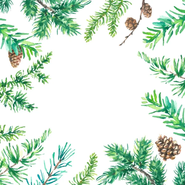 クリスマスポスター イラスト 水彩画でクリスマスツリーの枝とクリスマスの背景のベクトルイラスト — ストックベクタ