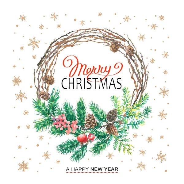 Cartel Navidad Ilustración Ilustración Vectorial Fondo Navideño Con Ramas Árbol — Vector de stock