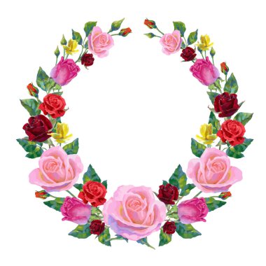 Save the Date wedding invitation card with multicolored roses flowers wreath frame. Vector floral ornate design for marriage greeting of red blooming flowers bouquet for wedding save date or engagement