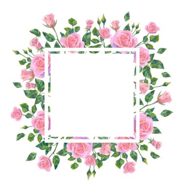 Save the Date wedding invitation card of pink roses flowers wreath frame. Vector floral ornate design for marriage greeting of red blooming flowers bouquet for wedding save date or engagement