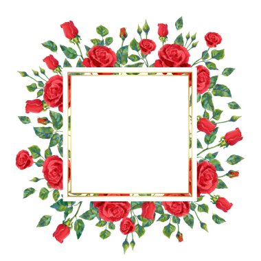 Kırmızı gül çiçek çelenk çerçeve tarihi düğün davetiye kartı kaydedin. Vektör çiçek süslü tasarım kırmızı çiçek açan çiçekler buket düğün tarihi veya nişan kaydetme için evlilik tebrik için