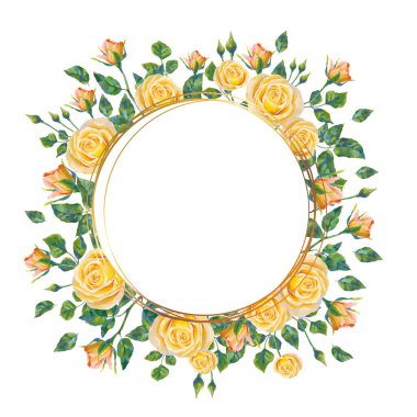 Save the Date wedding invitation card of yellow roses flowers wreath frame. Vector floral ornate design for marriage greeting of red blooming flowers bouquet for wedding save date or engagement