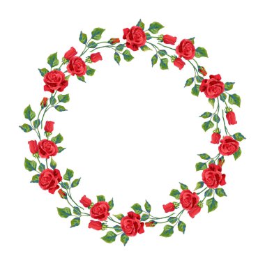 Save the Date wedding invitation card of red roses flowers wreath frame. Vector floral ornate design for marriage greeting of red blooming flowers for wedding save date or engagement