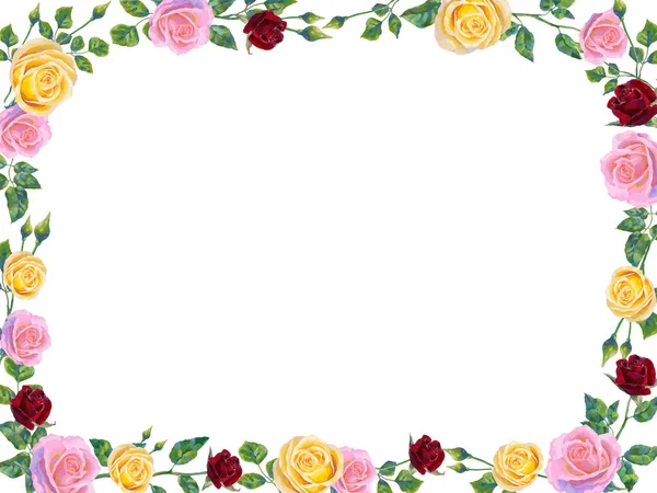 Vektorhintergrund Mit Rosa Und Roten Rosenblüten Und Grünen Blättern Floral — Stockvektor