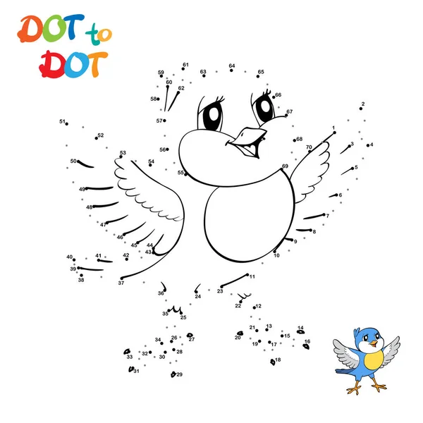 Connect Dots Draw Cute Cartoon Bird Vzdělávací Hra Pro Děti — Stockový vektor