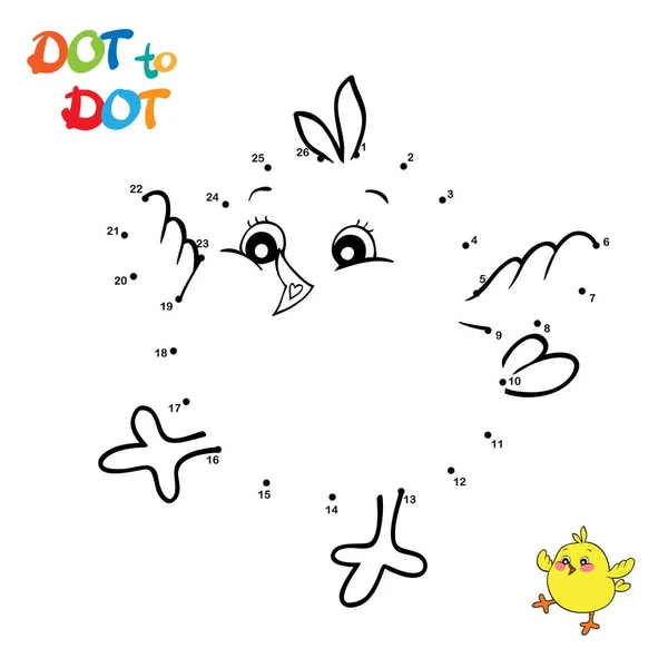 Connect Dots Draw Cute Cartoon Chick Vzdělávací Hra Pro Děti — Stockový vektor