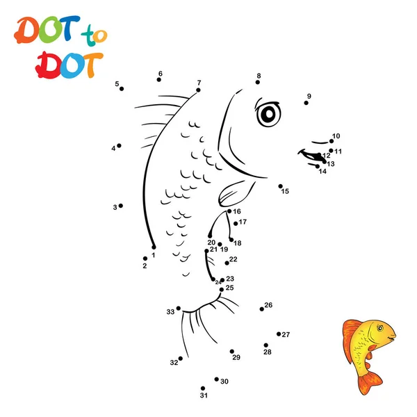 Verbinde Die Punkte Und Zeichne Niedliche Cartoon Fische Lernspiel Für — Stockvektor