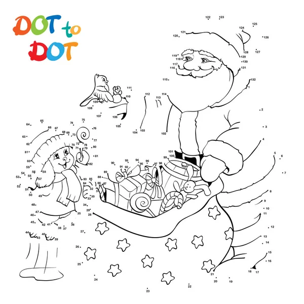 Połącz Kropki Narysować Świętego Mikołaja Królik Ptaki Prezentów Świątecznych Ilustracja — Wektor stockowy