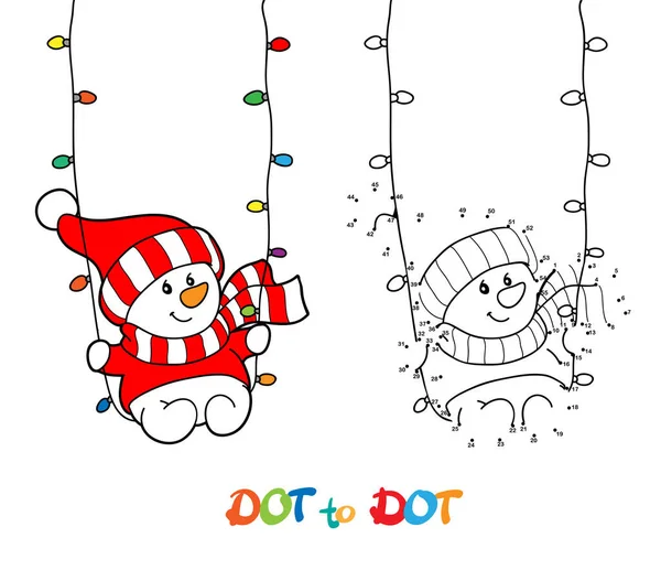 Verbind Dots Draw Cute Cartoon Sneeuwpop Educatief Spel Voor Kinderen — Stockvector