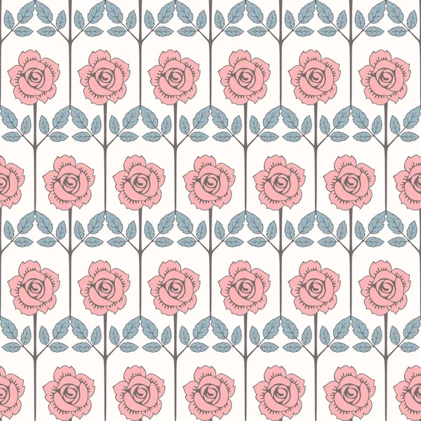 Varrat Nélküli Vintage Virágmintás Rózsaszín Rózsa Fehér Háttér Dekoratív Egyszerű — Stock Vector