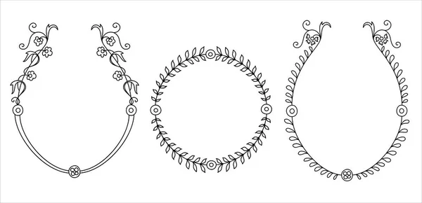 Ручные Рисунки Круглые Цветочные Рамки Эскиз Цветок Листья Ветви Украшения — стоковый вектор