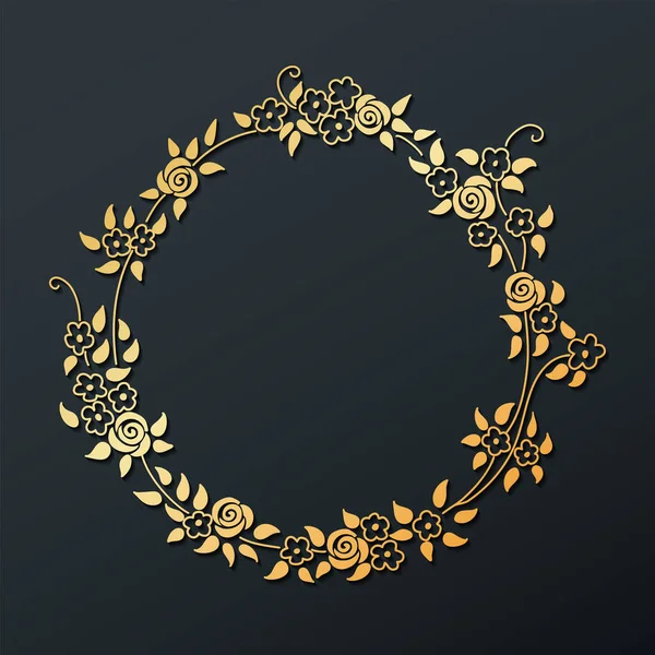 Рука Нарисовала Круглый Цветочный Золотой Кадр Темном Фоне Эскиз Цветок — стоковый вектор