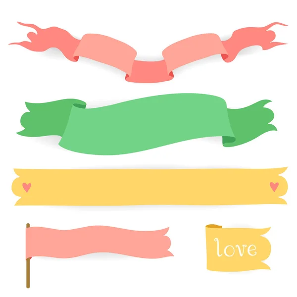 Vintage Styled Ribbons Collection Pastel Colors Pink Green Yellow Ribbons — Stock Vector
