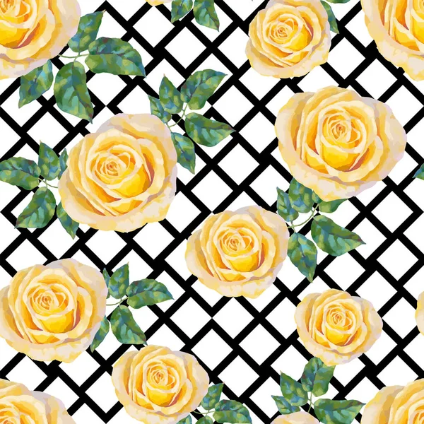 Floral Pattern Yellow Roses Vector Seamless Pattern Oil Acrylic Painting — Stockvektor