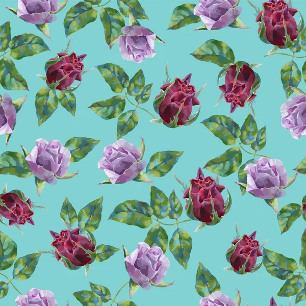 Blumenmuster Mit Rosa Rosen Auf Blauem Hintergrund Vektor Nahtlose Muster — Stockvektor